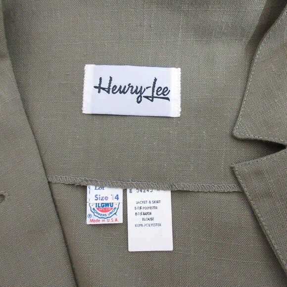 Henry Lee/Judith Hart Womens 2pc Open Front Jacket 14 100% Silk Pants 14P Green - Picture 4 of 11